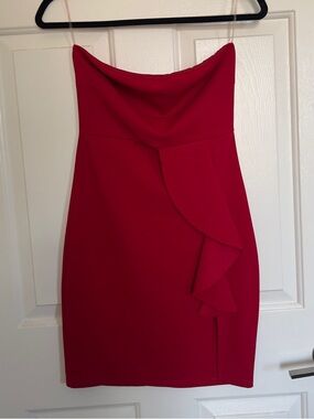 Strapless Red Ruffle Mini Dress
